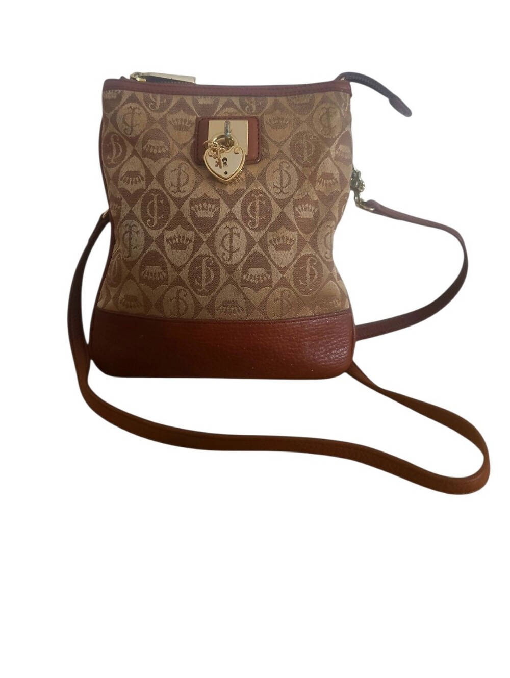 Juicy Couture Heritage Monogram Heart Lock Crossbody Bag Vintage Leather Trim